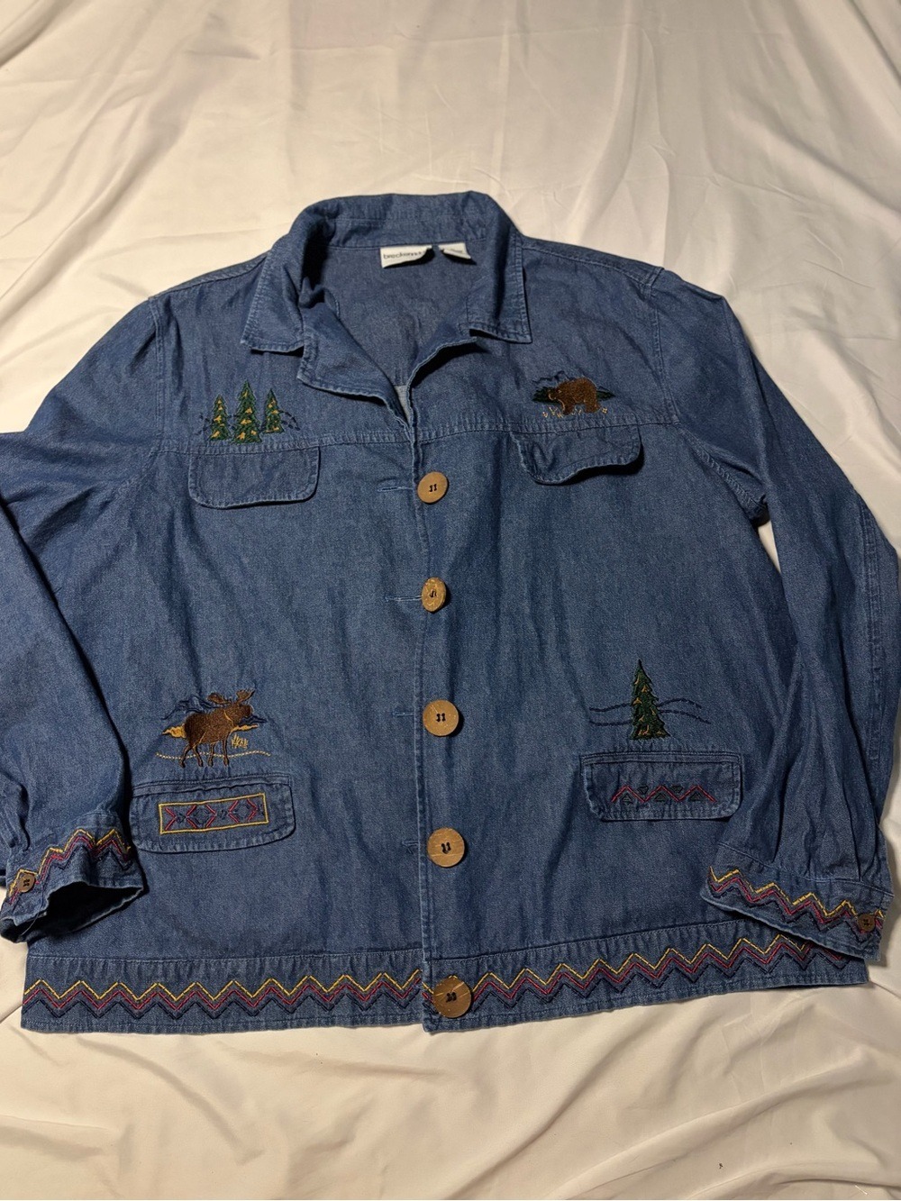 Vintage Breckenridge Denim Chore Coat Women's XL Blue Barn Wildlife Outdoors 90s